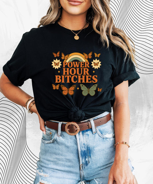 Power Hour TShirt – Funny Party T-Shirt for Women, Power Hour Bitches Tee, Drinking Game Tee, Girls Night Out Shirt, College Party