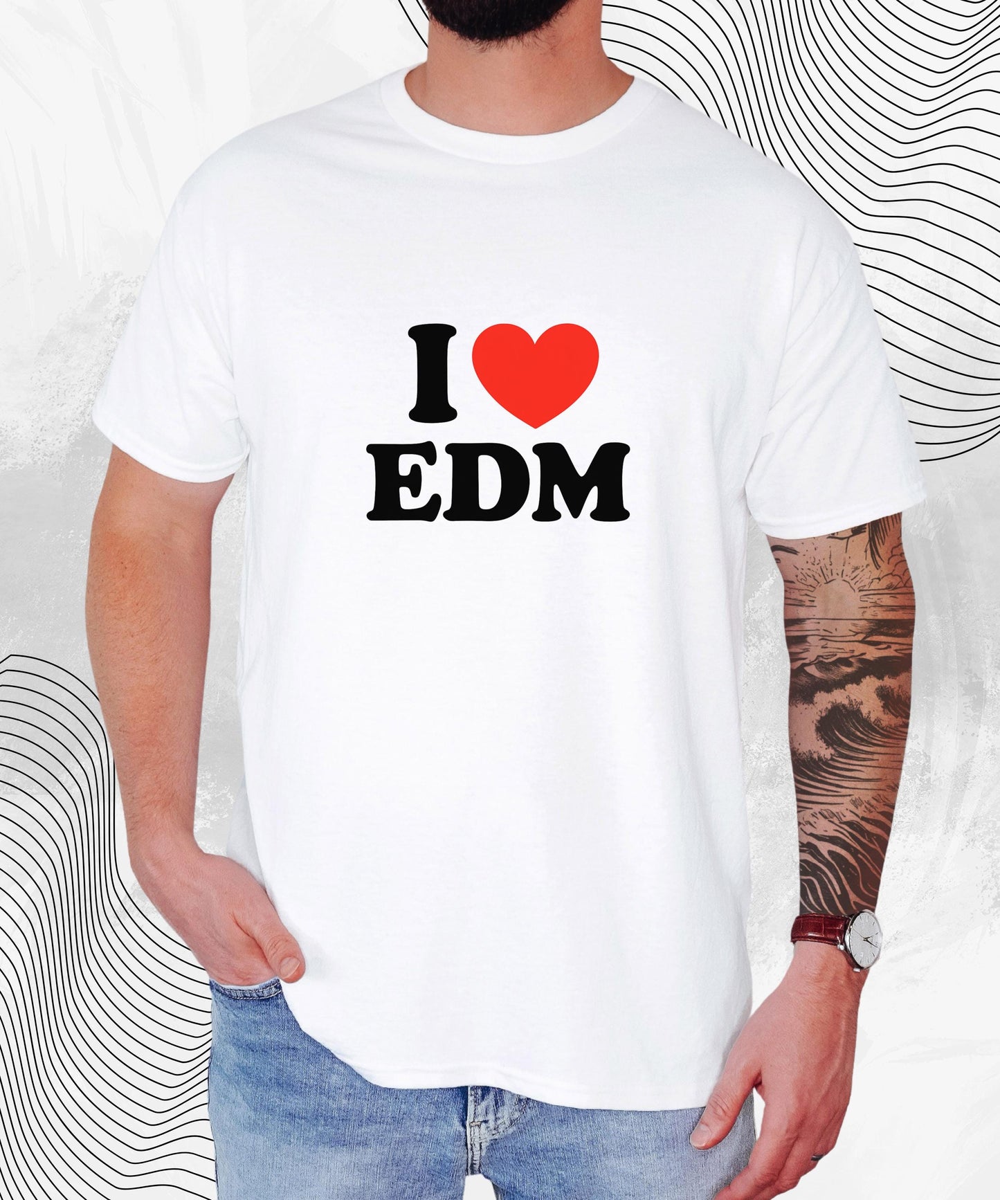 EDM Tshirt - I Heart EDM Shirt for DJs, Ravers & Dance Music Lovers, Electronic Festival Gift, Funny Rave Music Lover Tee