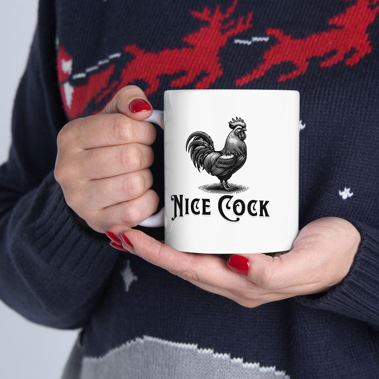 Nice Cock Mug – Funny Rooster Pun Coffee Cup for Animal Lovers & Smartasses