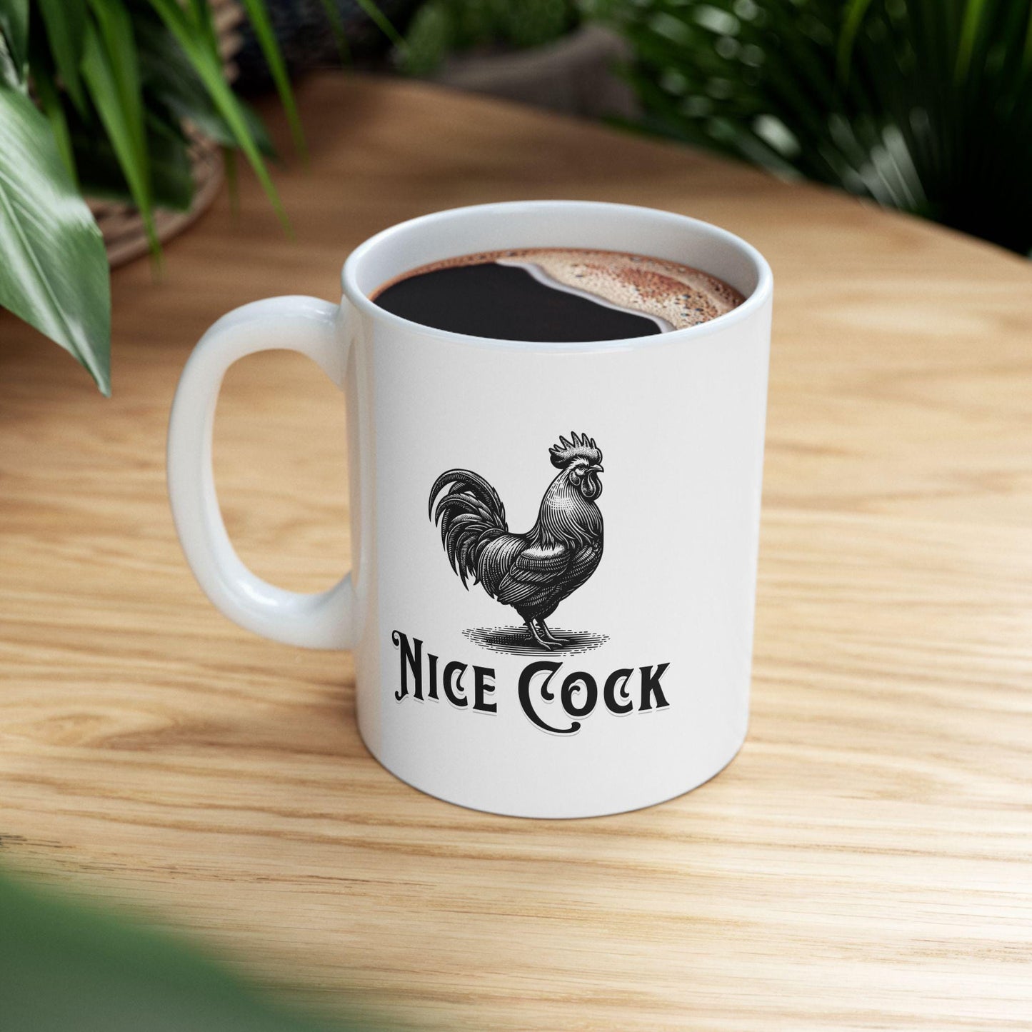 Nice Cock Mug – Funny Rooster Pun Coffee Cup for Animal Lovers & Smartasses