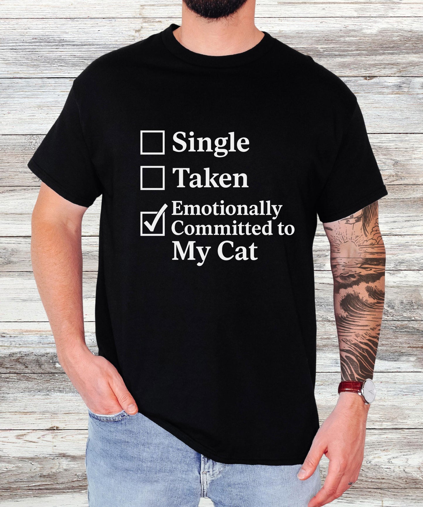 Cat Lover Shirt - Funny Emotionally Committed to My Cat Tee, Cute Gift for Cat Moms & Pet Parents