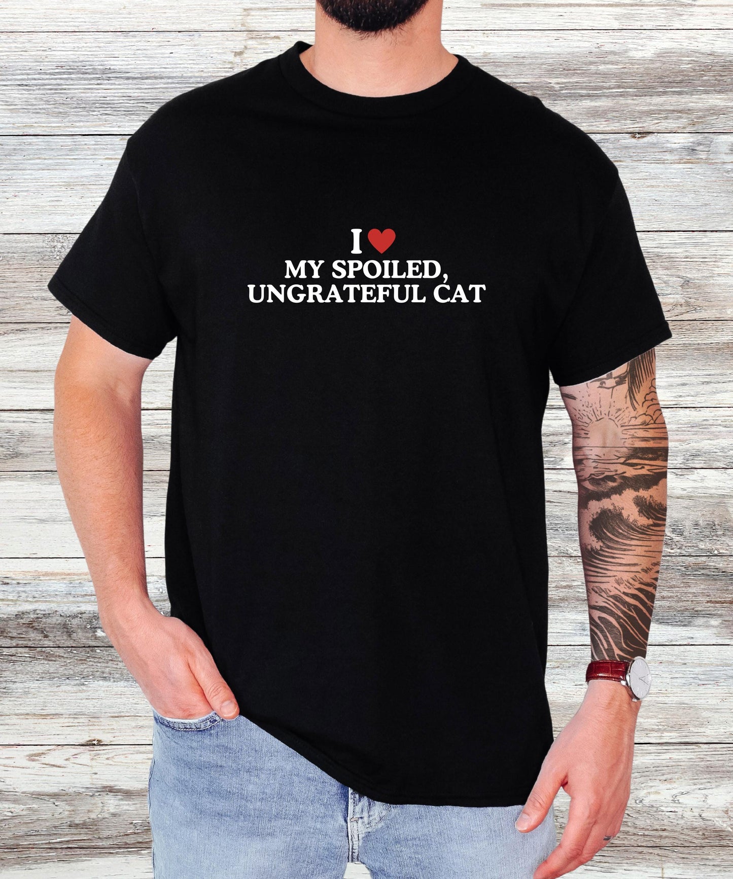 I ❤️ My Spoiled Ungrateful Cat T-Shirt – Funny Cat Mom Graphic Tee