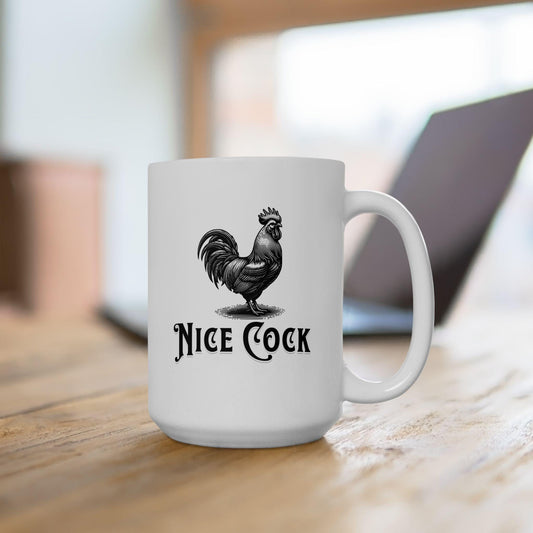 Nice Cock Mug – Funny Rooster Pun Coffee Cup for Animal Lovers & Smartasses