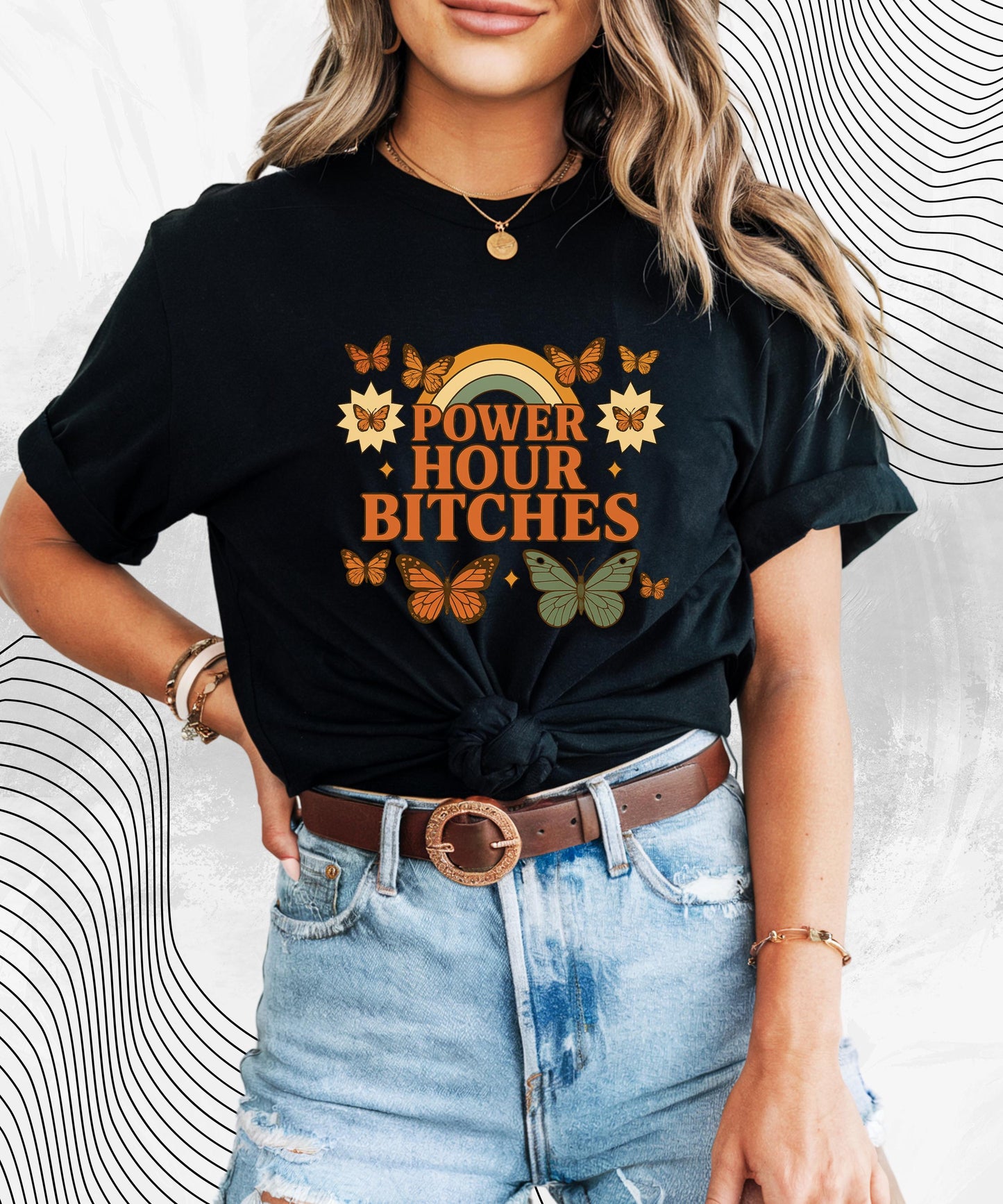 Power Hour TShirt – Funny Party T-Shirt for Women, Power Hour Bitches Tee, Drinking Game Tee, Girls Night Out Shirt, College Party