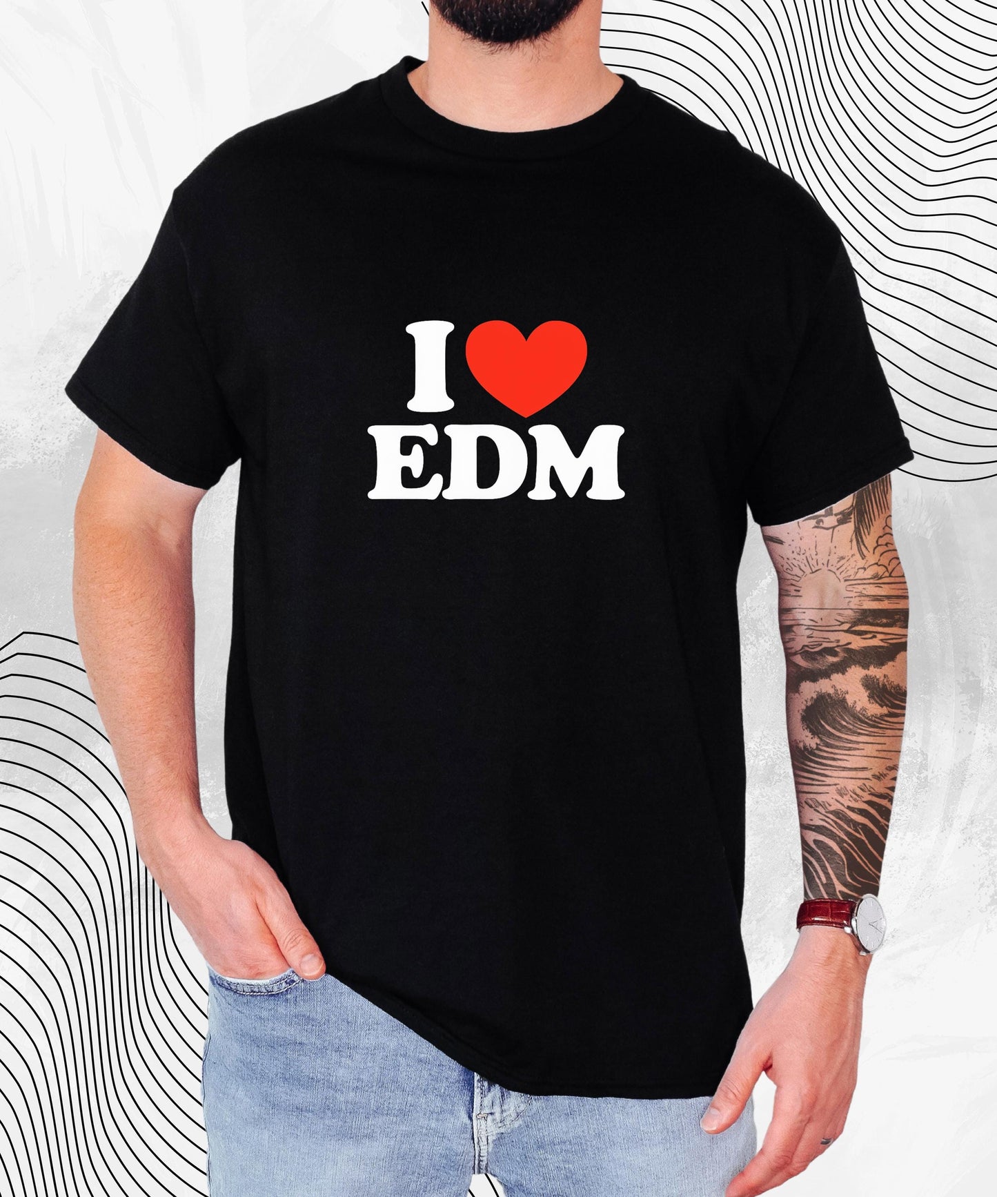 EDM Tshirt - I Heart EDM Shirt for DJs, Ravers & Dance Music Lovers, Electronic Festival Gift, Funny Rave Music Lover Tee